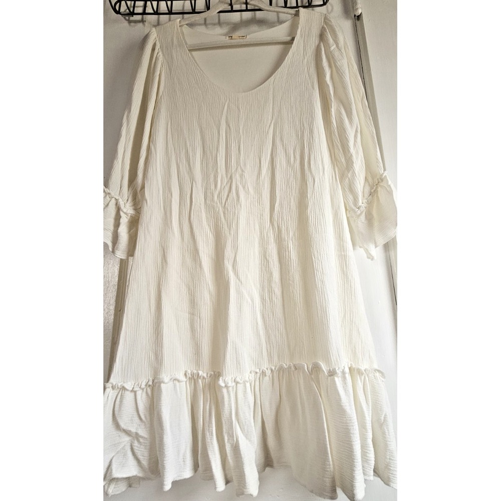 Stevie Hender woman Sz S lined textured dress 3/4 sleeve ruffled hem cuffS white